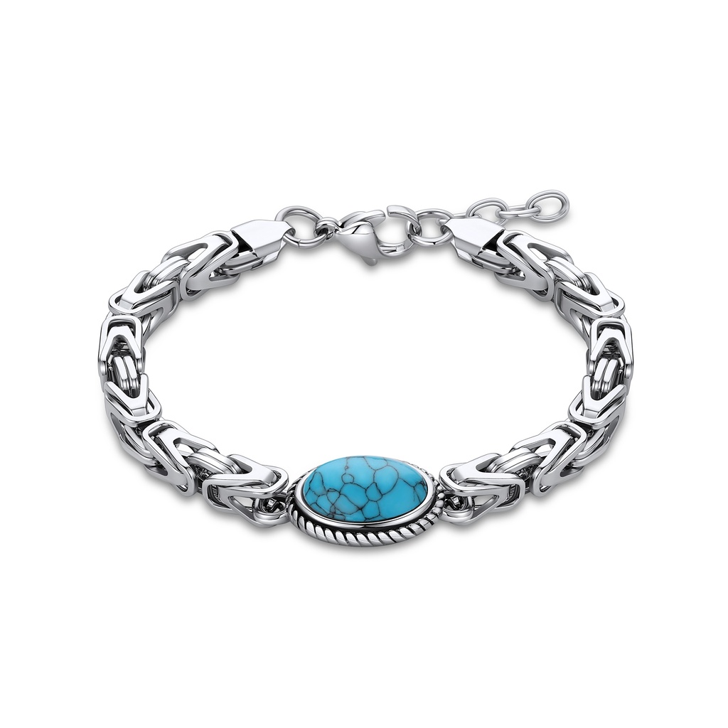Stylish and Durable Elegant Stainless Steel Chain Bracelet with Turquoise Stone,