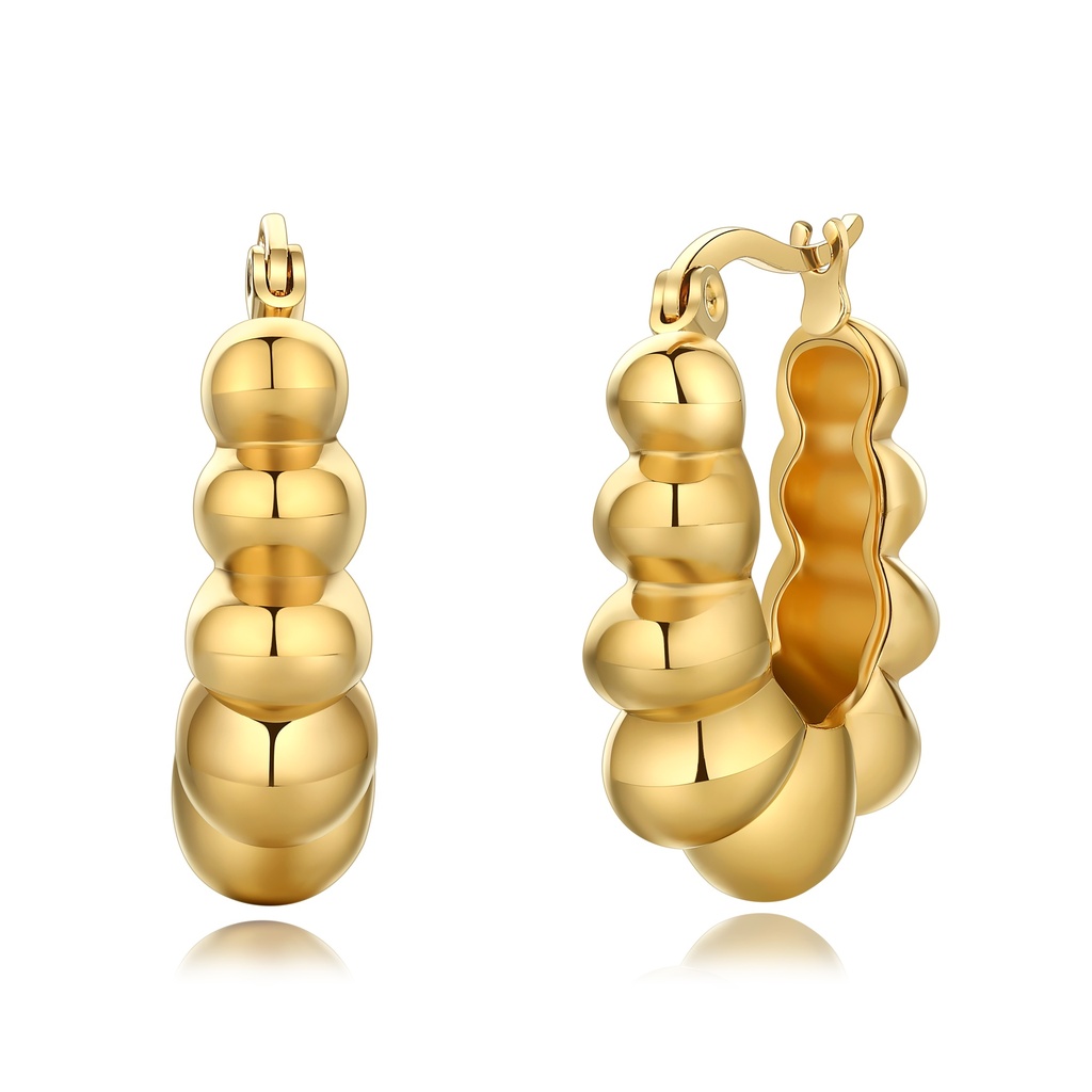 Bubble Hoop Earrings, Sculpted Gold Stainless Steel, No Gemstones, Modern