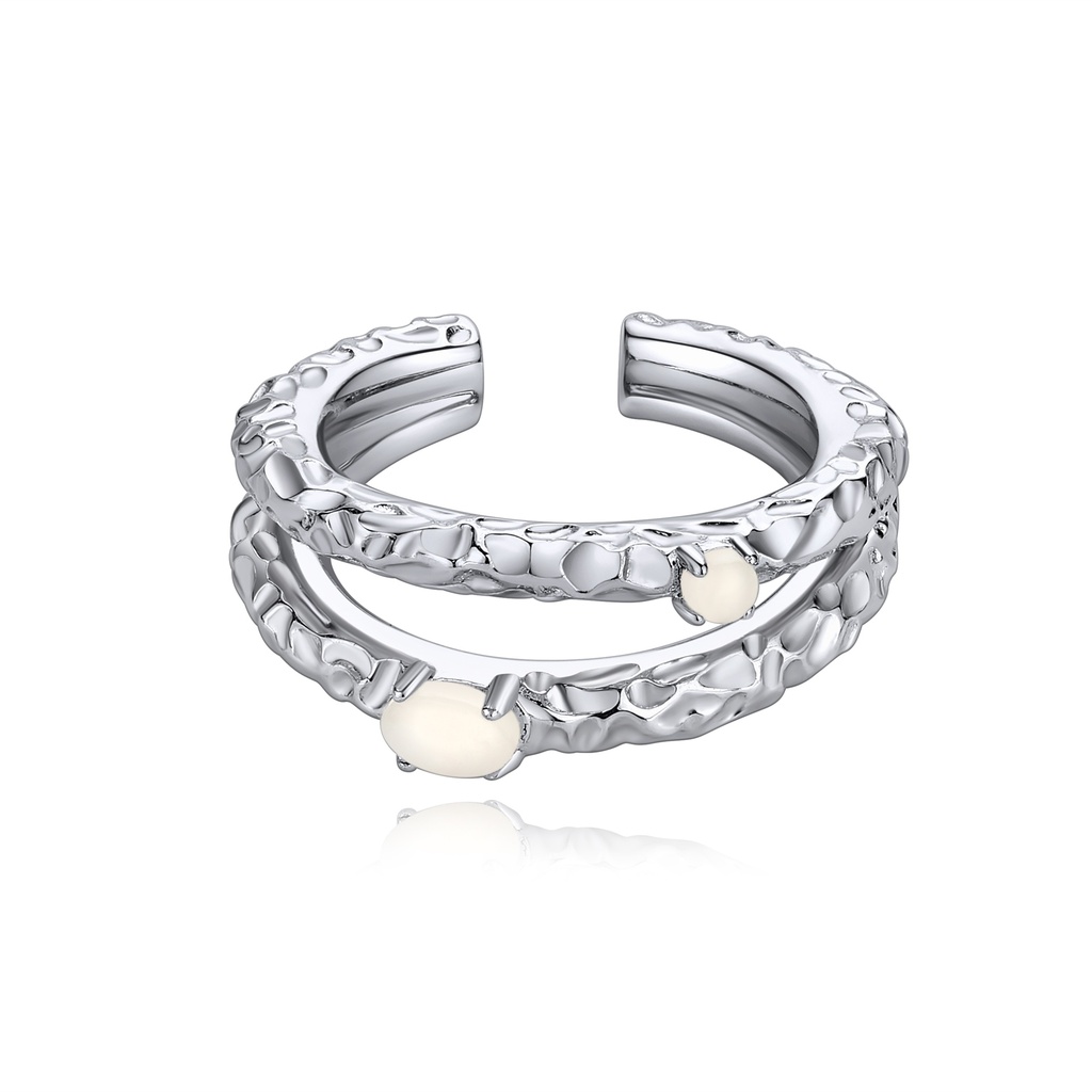 Textured Double Band Ring with Faux Pearl Accents