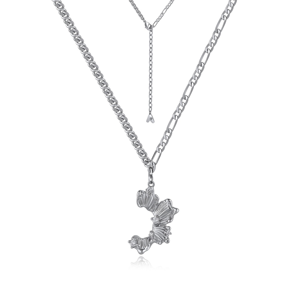 Textured Floral Pendant Necklace on Layered Chains