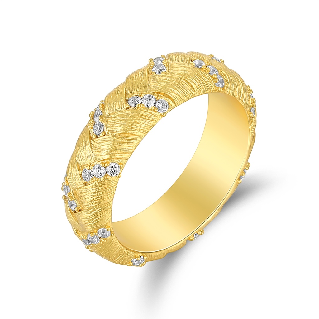Textured Gold Band Ring with Scattered Shimmering Crystals