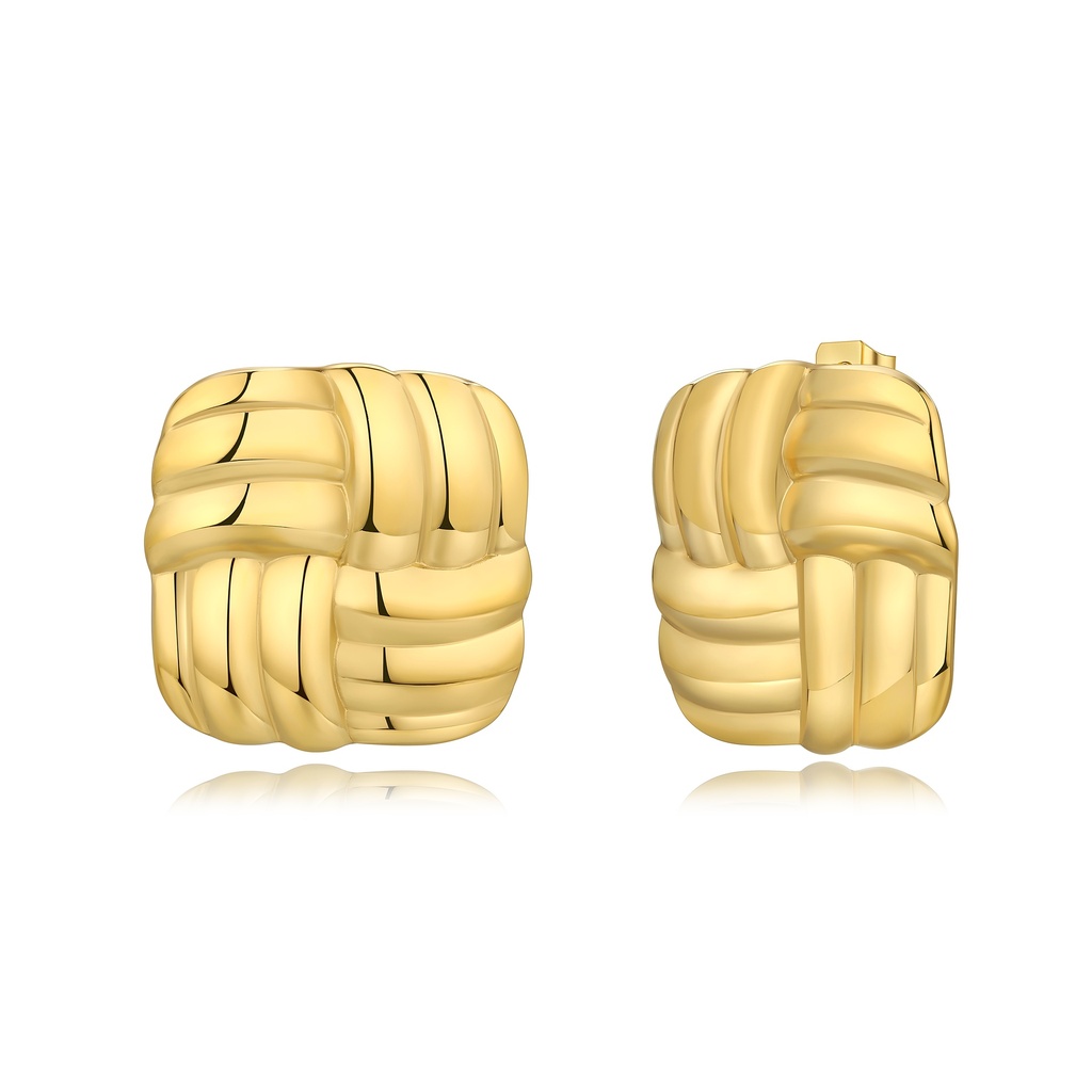 Textured Gold Stainless Steel Chunky Woven Square Hoop Earrings