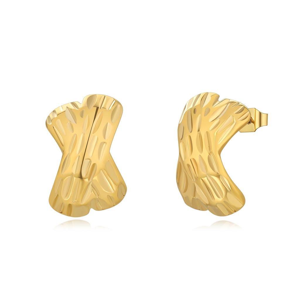 Textured Gold Stainless Steel Irregular Statement Stud Hoop Earrings