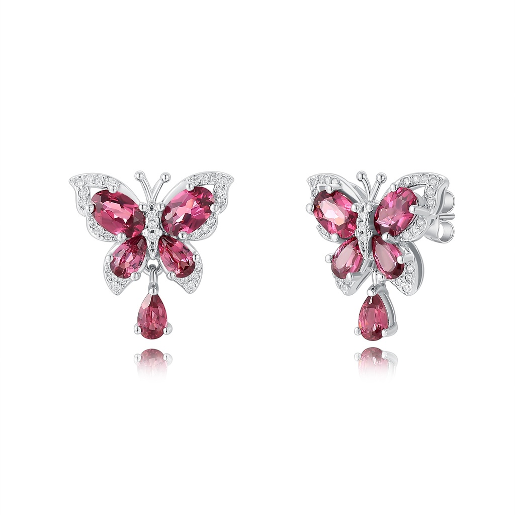 Butterfly Pink Gemstone Earrings with Sparkling Diamond Accent Wings