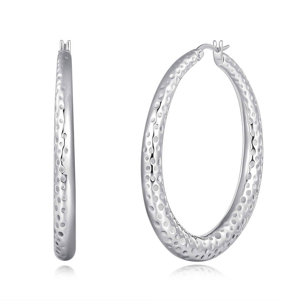 Textured Silver Color Stainless Steel Oval Hoop Earrings for Elegant Style