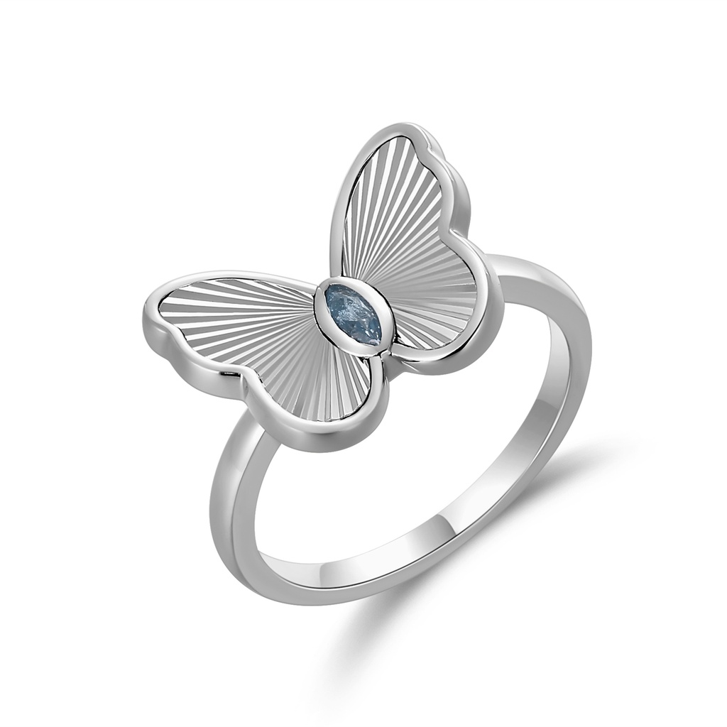 Butterfly Shine Ring with Radiant Center Blue Gemstone