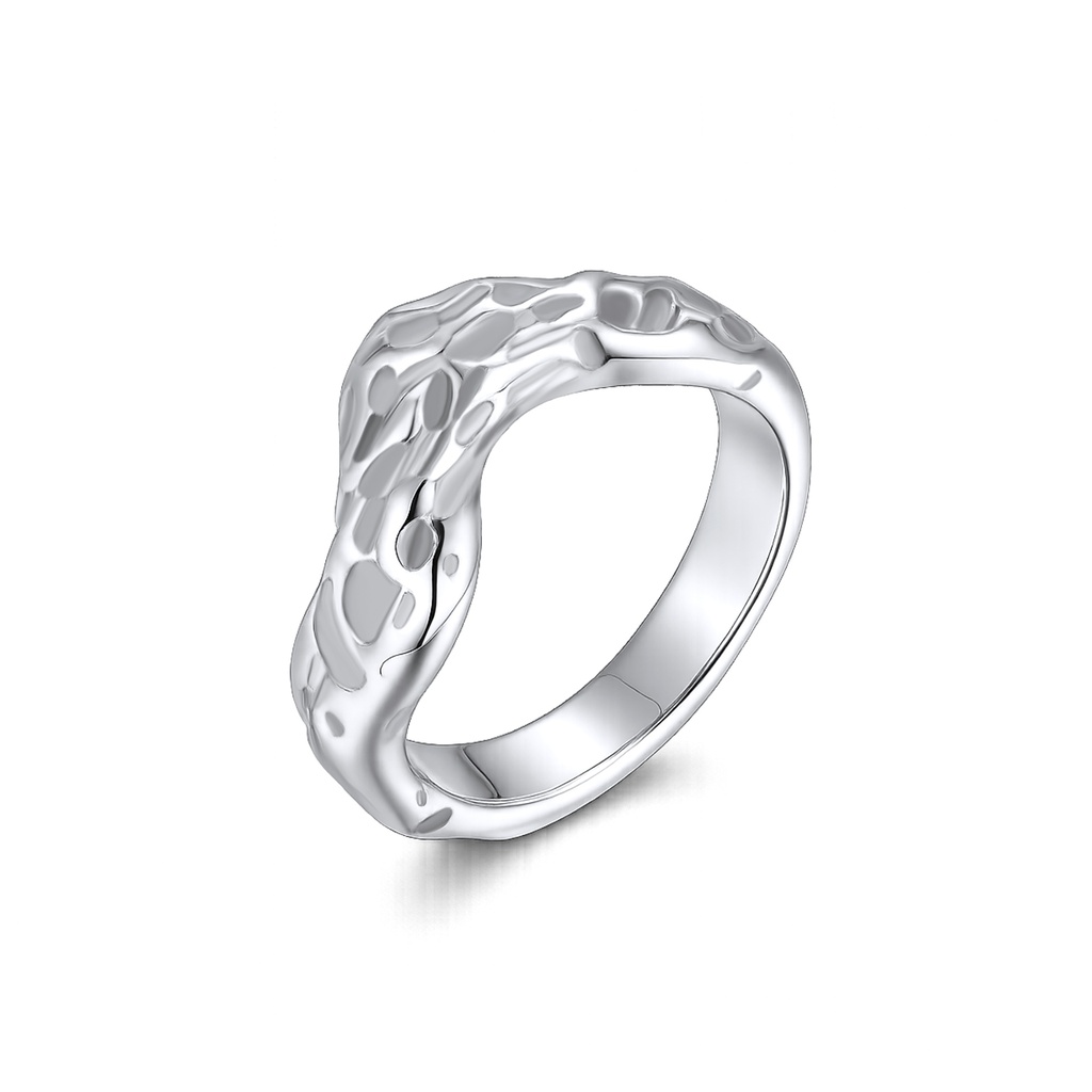 Textured Wave Stainless Steel Ring with Modern Organic Design