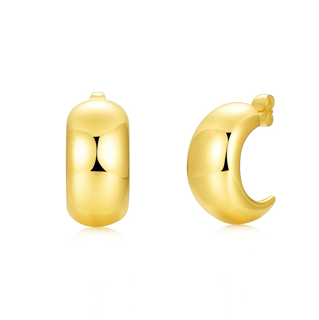 Thick Dome Gold Hoop Earrings Sleek Bold Statement Ear Jewelry