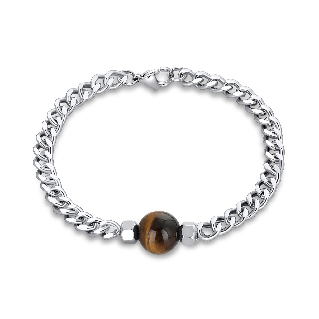 Tiger Eye Gemstone Stainless Steel Chain Bracelet