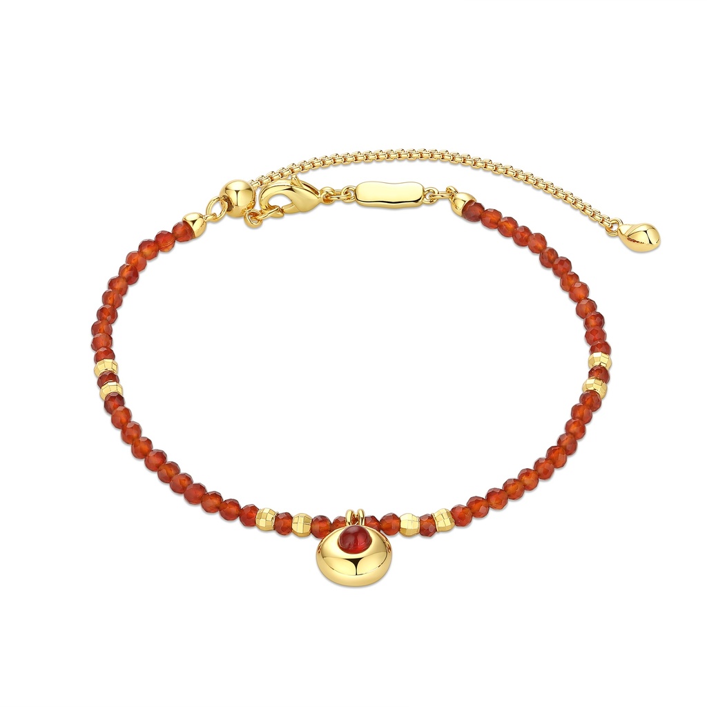 Tiny Red Crystal Lucky Bracelet with Fortune Coin Charm