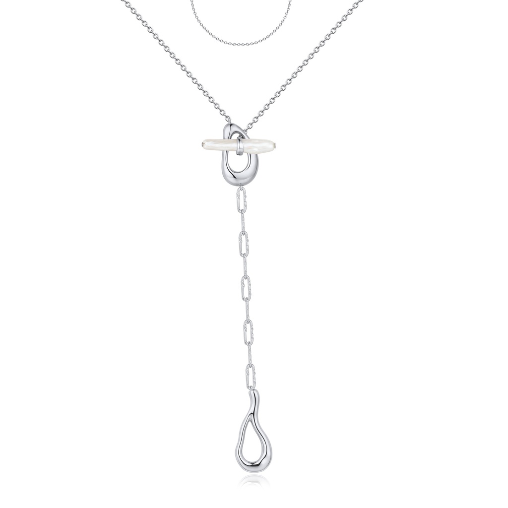 Toggle Lariat Brass Necklace with Pearl and Drop Accent