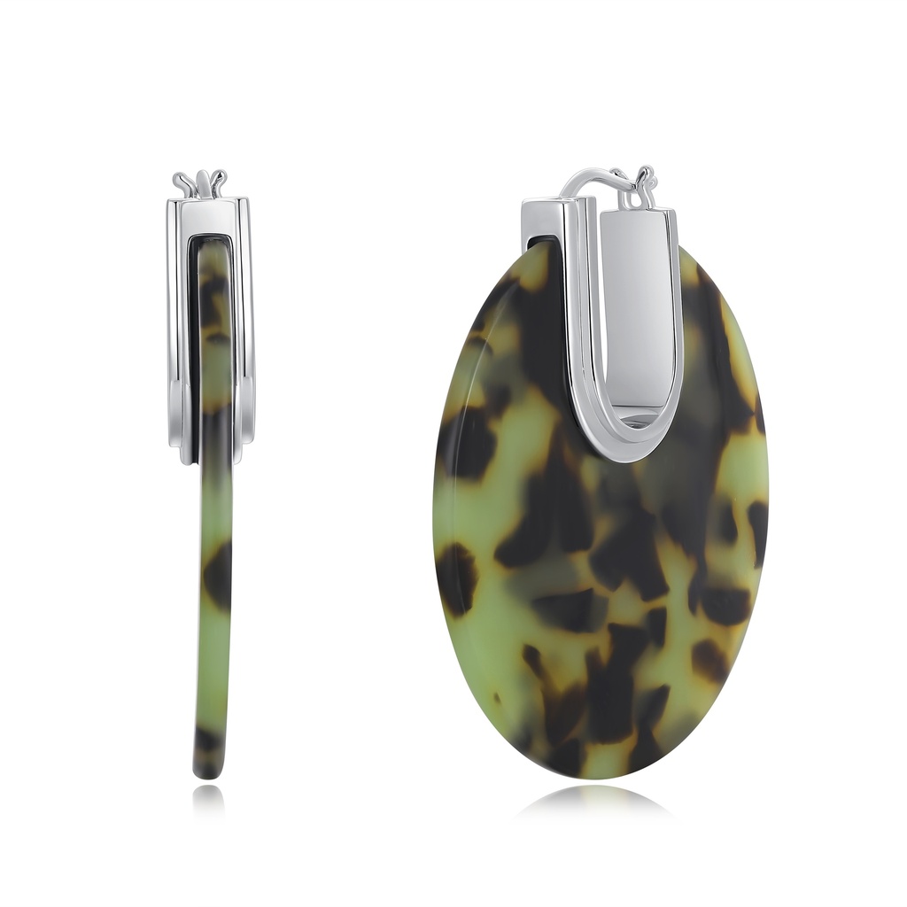Tortoise Shell Resin Earrings with Modern Silver Accent
