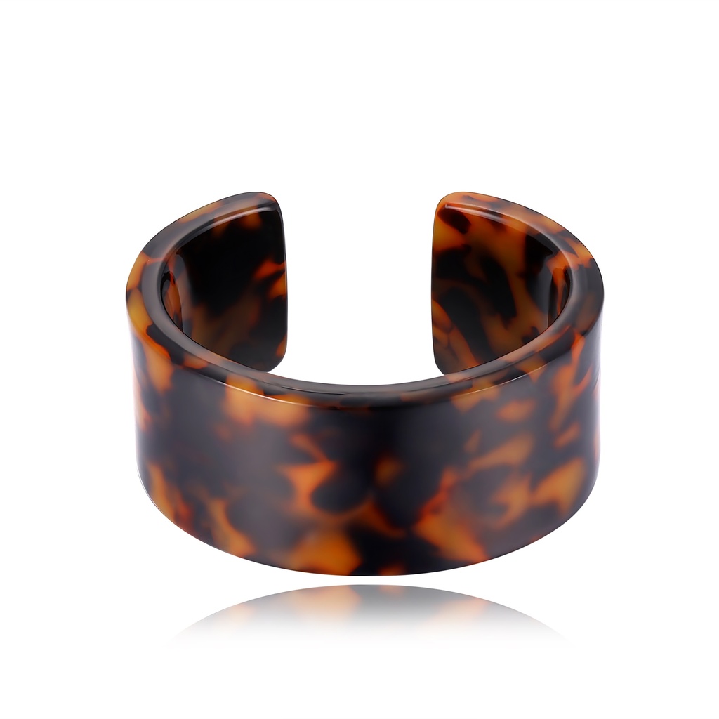 Tortoiseshell Pattern Wide Cuff Bracelet in Resin Finish Style
