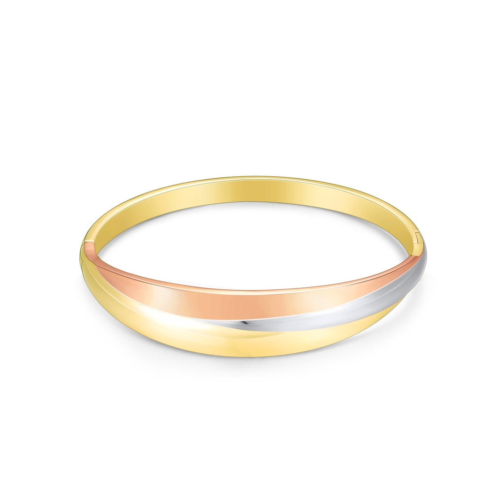 Tri-Color Stainless Steel Bangle with Gold, Silver, and Rose Finish