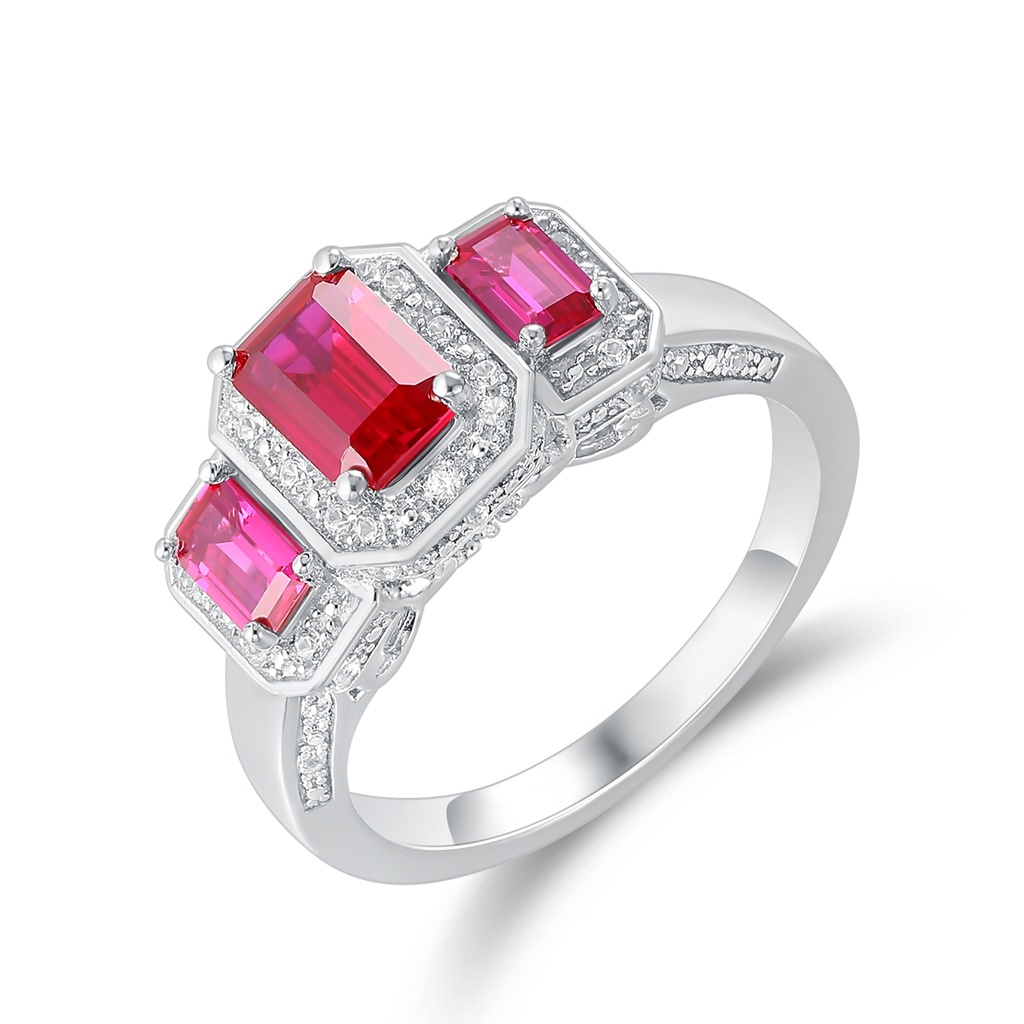 Triple Radiance Red and Pink Emerald-Cut Gemstone Ring
