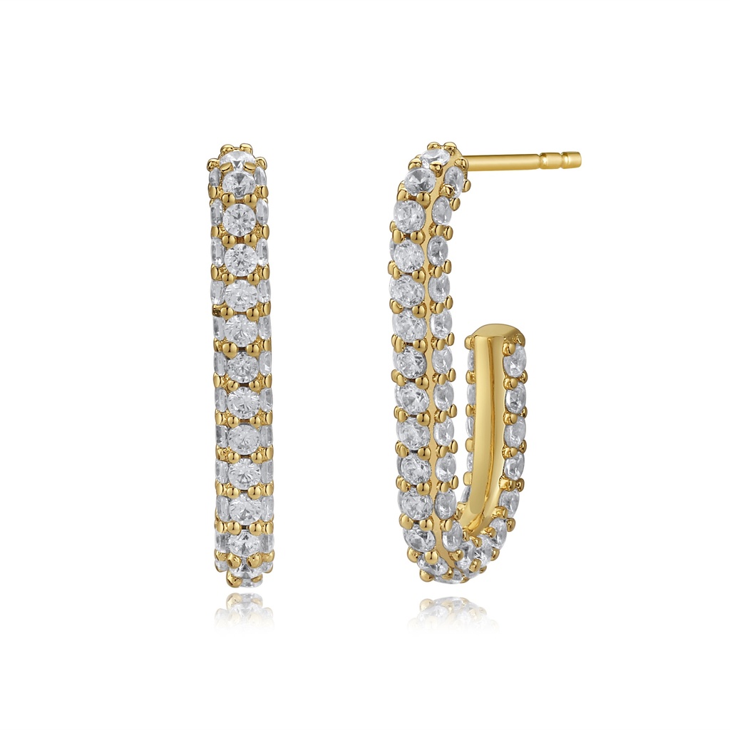 Triple Row Gold Hoop Earrings with Cubic Zirconia