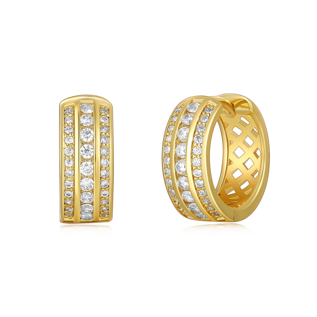 Triple Row Gold-Plated Hoops with Dazzling CZ Sparkle Rows