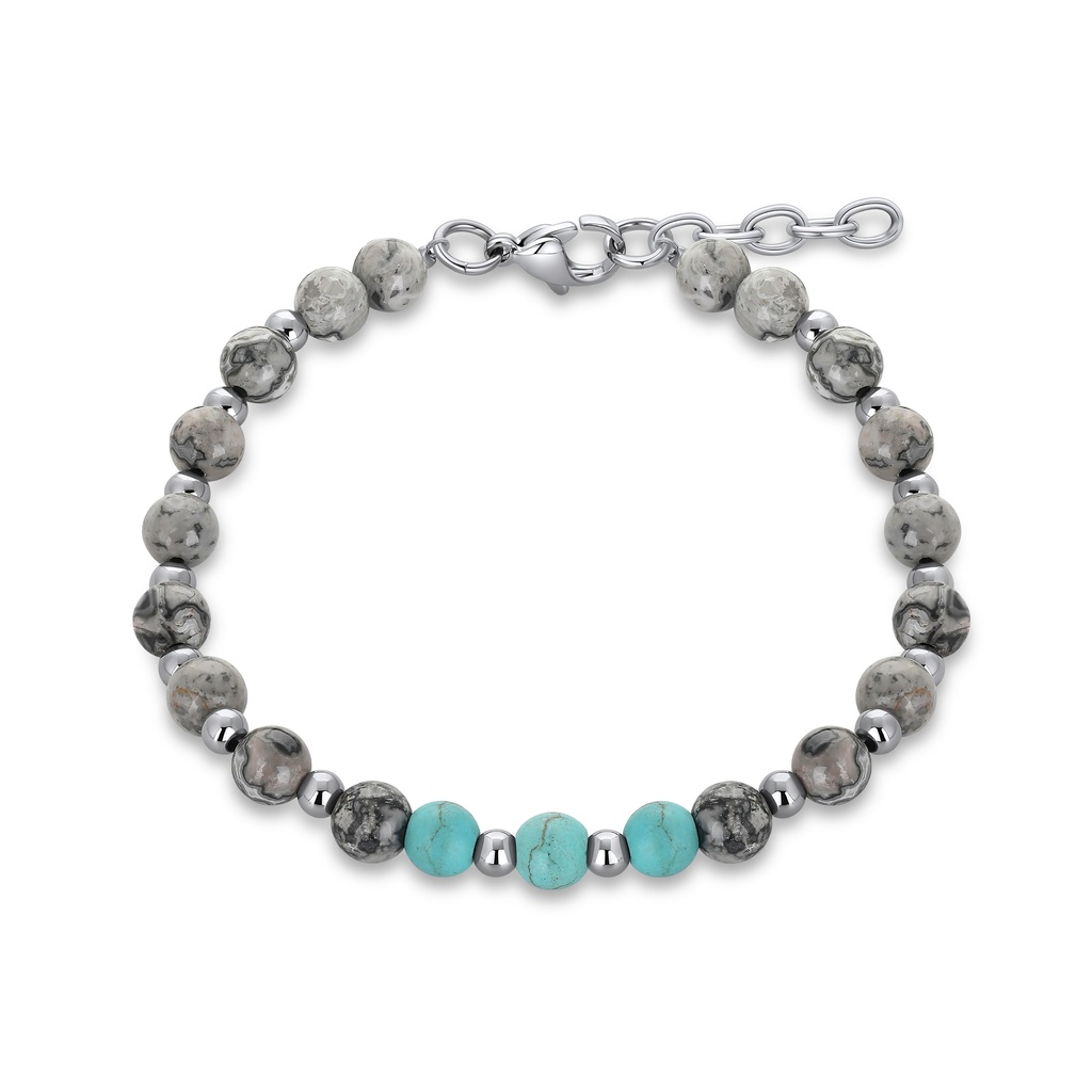 Turquoise and Jasper Natural Stone Stainless Steel Bracelet