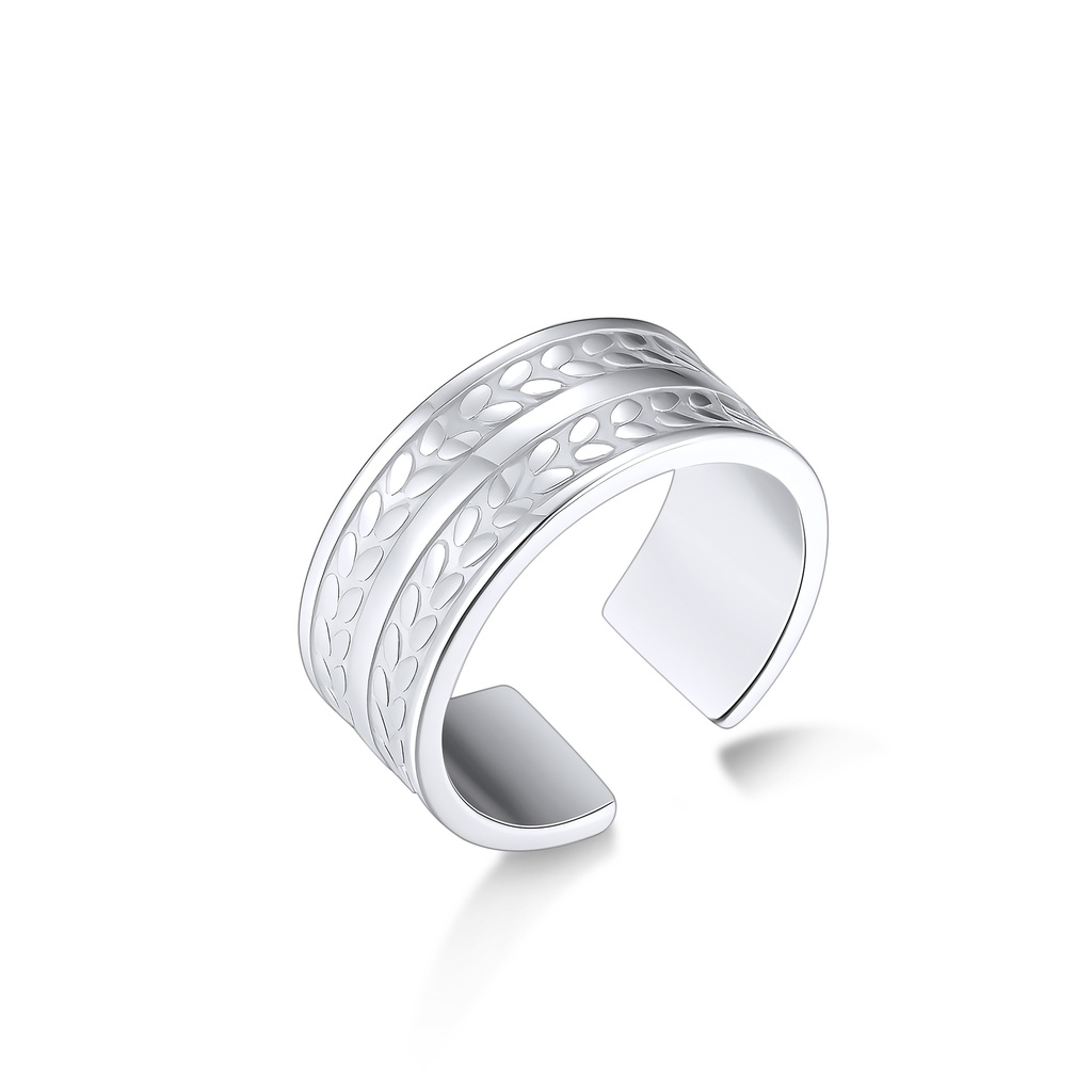 Adjustable Stainless Steel Open Ring with Elegant Leaf Pattern