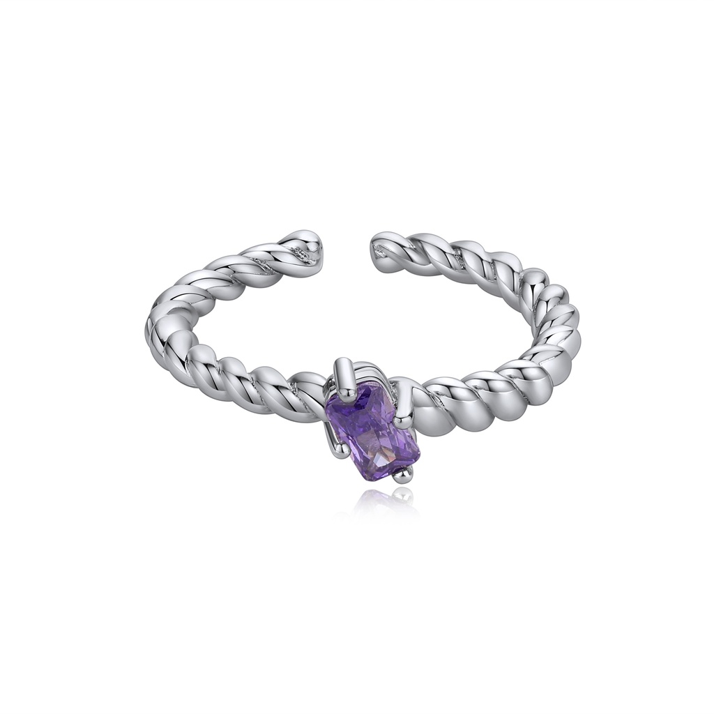 Twisted Band with Violet Emerald-Cut Gemstone Accent