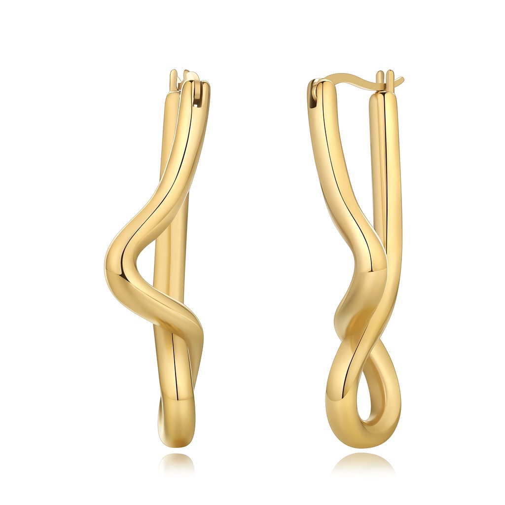 Twisted Gold Plated Stainless Steel Sculptural Drop Hoop Earrings