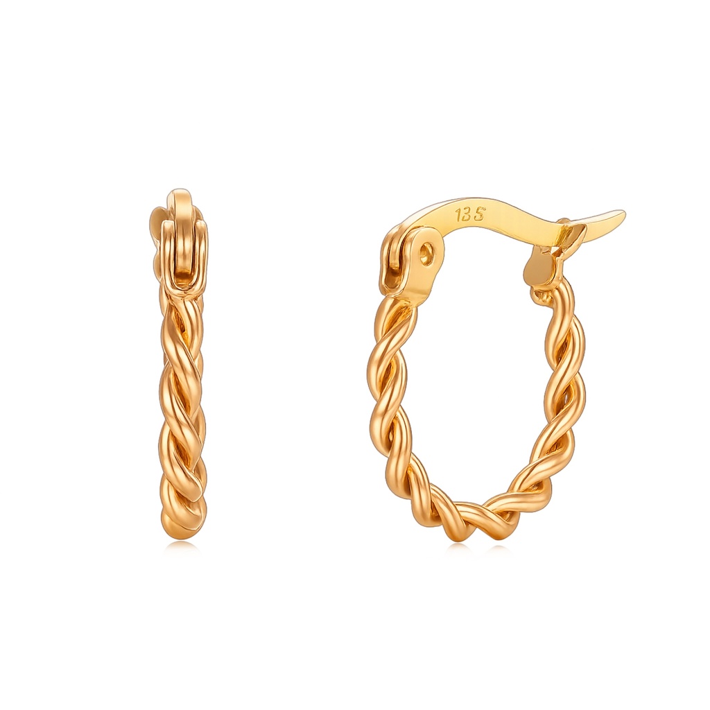 Twisted Gold Stainless Steel Hoop Earrings With Secure Locking Clasp