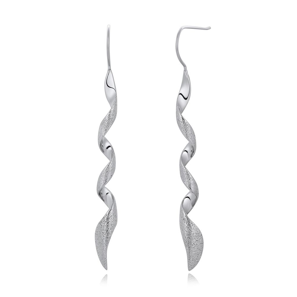 Twisted Spiral Long Drop Earrings in Polished Stainless Steel