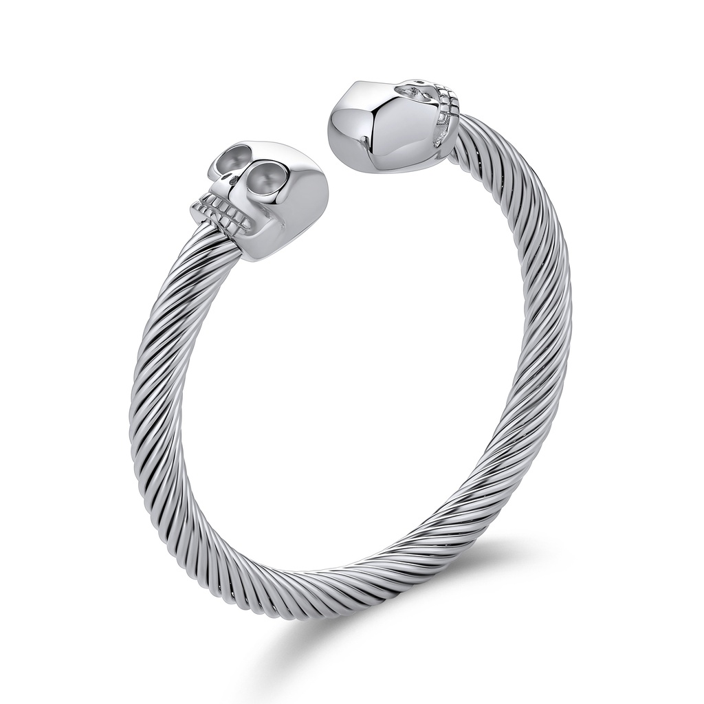 Twisted Stainless Steel Skull Cuff Bracelet for Bold Style