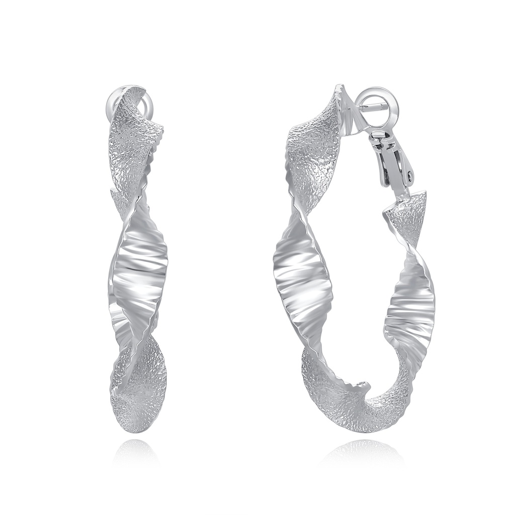 Twisted Texture Silver Hoop Earrings with Sculptural Finish