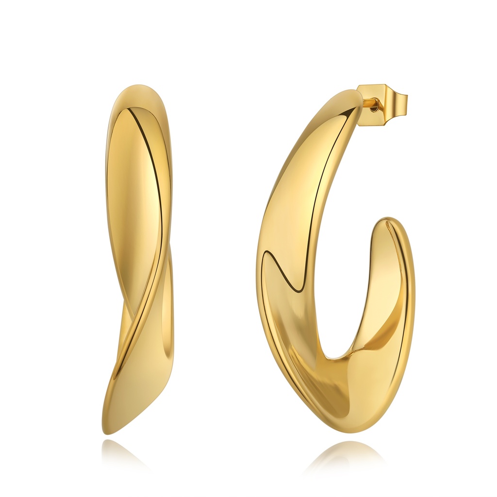 Twisted Wave Gold Hoop Earrings Stainless Steel No Stone