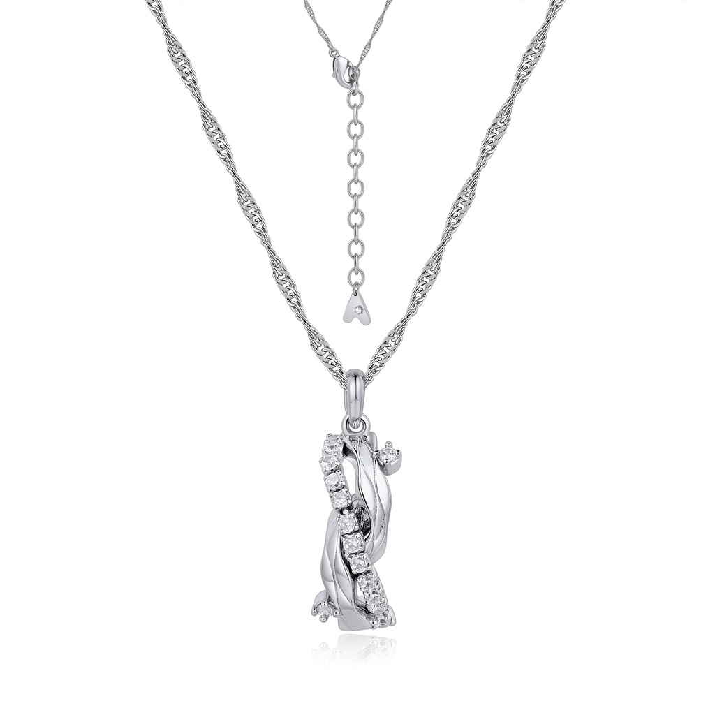 Twisted Zircon Pendant Necklace with Rope Chain in Silver Finish