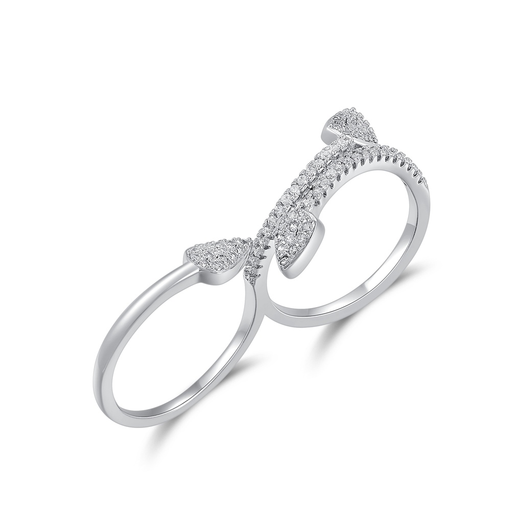 Two-Finger Arrow Statement Ring with Brilliant CZ Accents