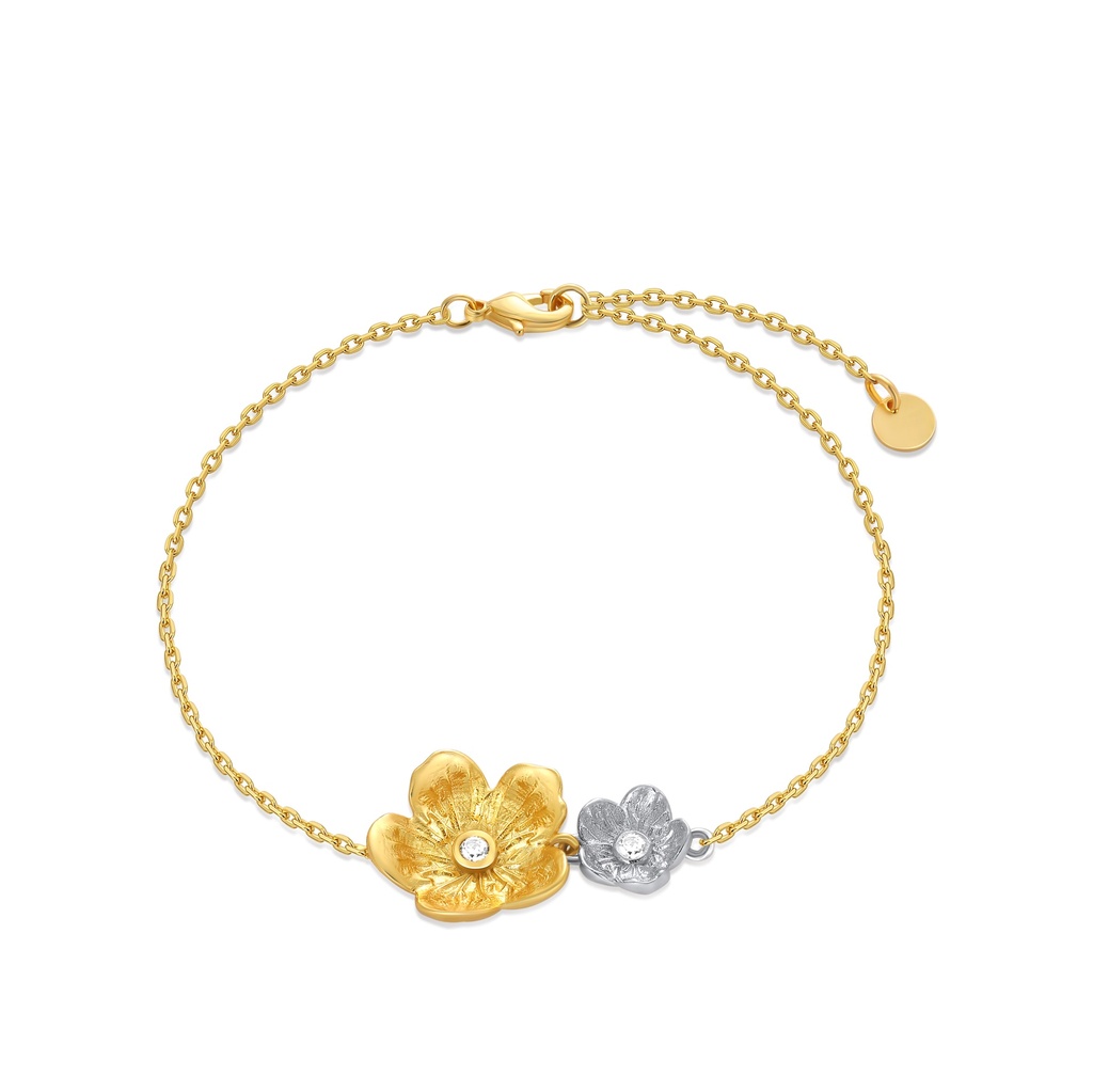 Two-Tone Blossom Flower Bracelet with Crystal Accents