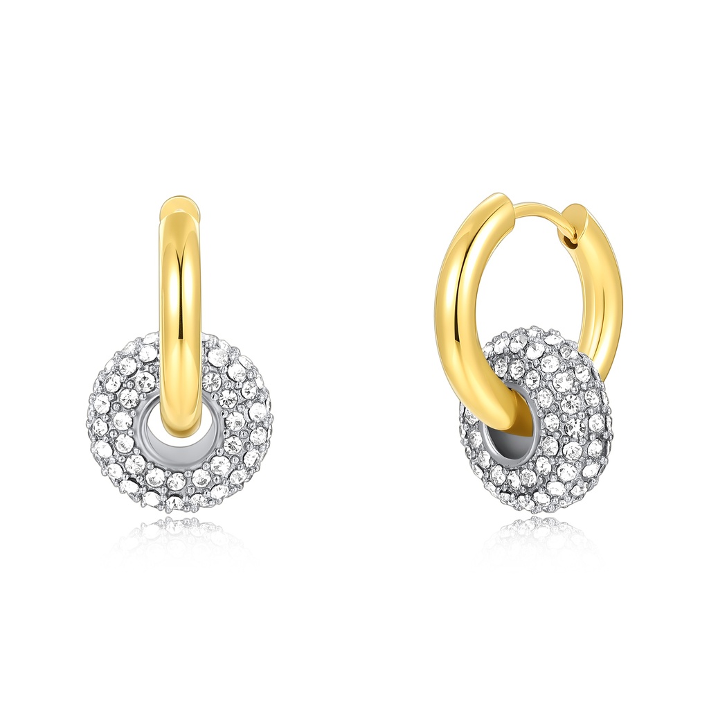 Two-Tone Crystal Earrings with Classic Gold and Silver Fusion