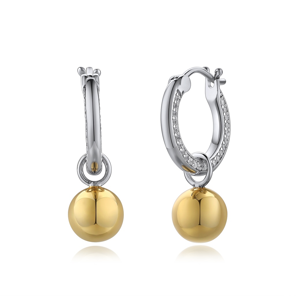 Two-Tone Drop Hoop Earrings with Gold Ball Charm