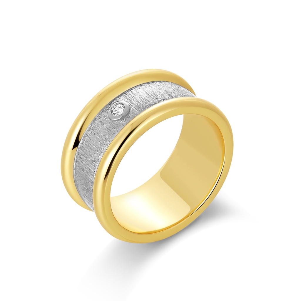 Two-Tone Gold and Silver Wide Band Ring with Diamond Detail