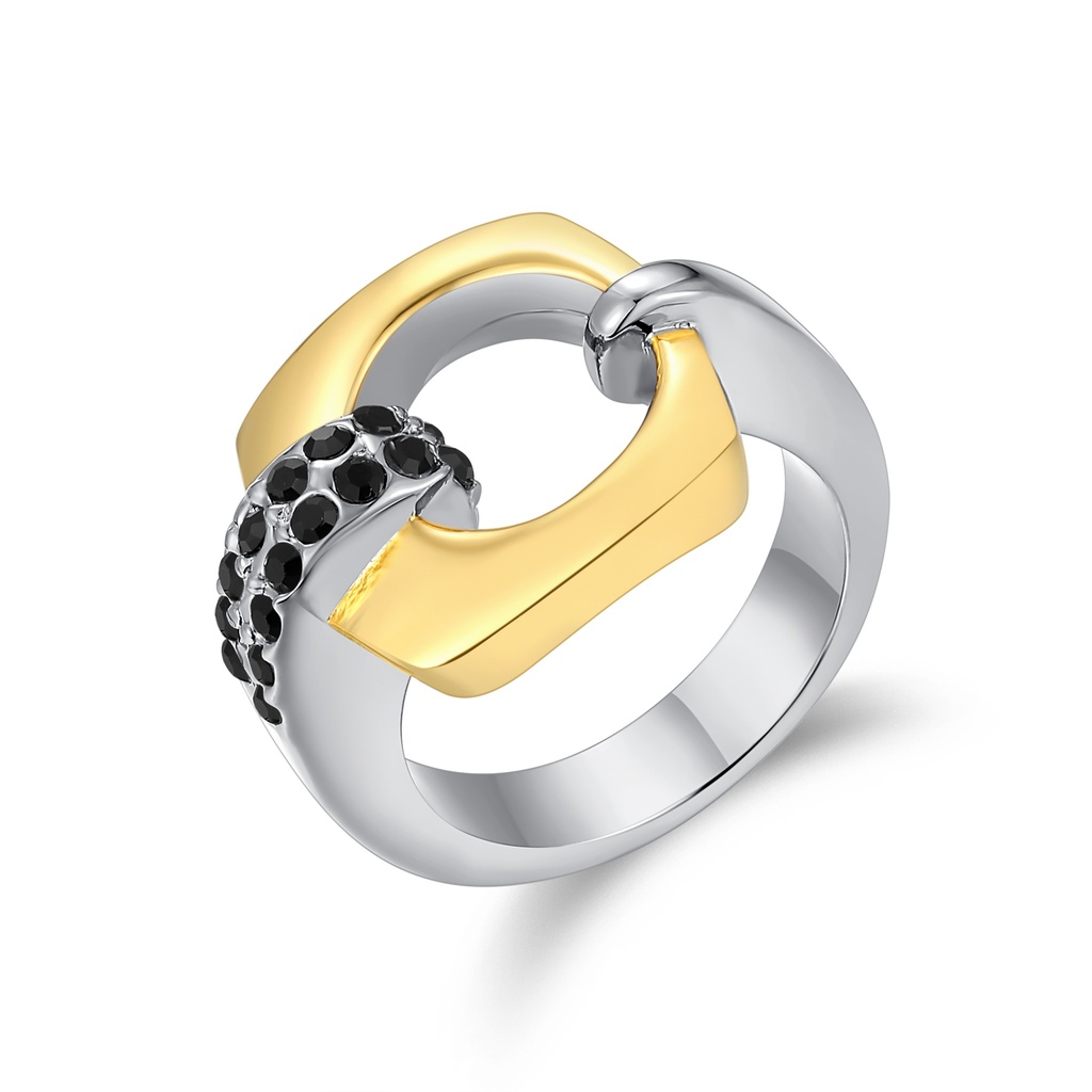 Two-Tone Linked Ring with Black Crystal Detailing