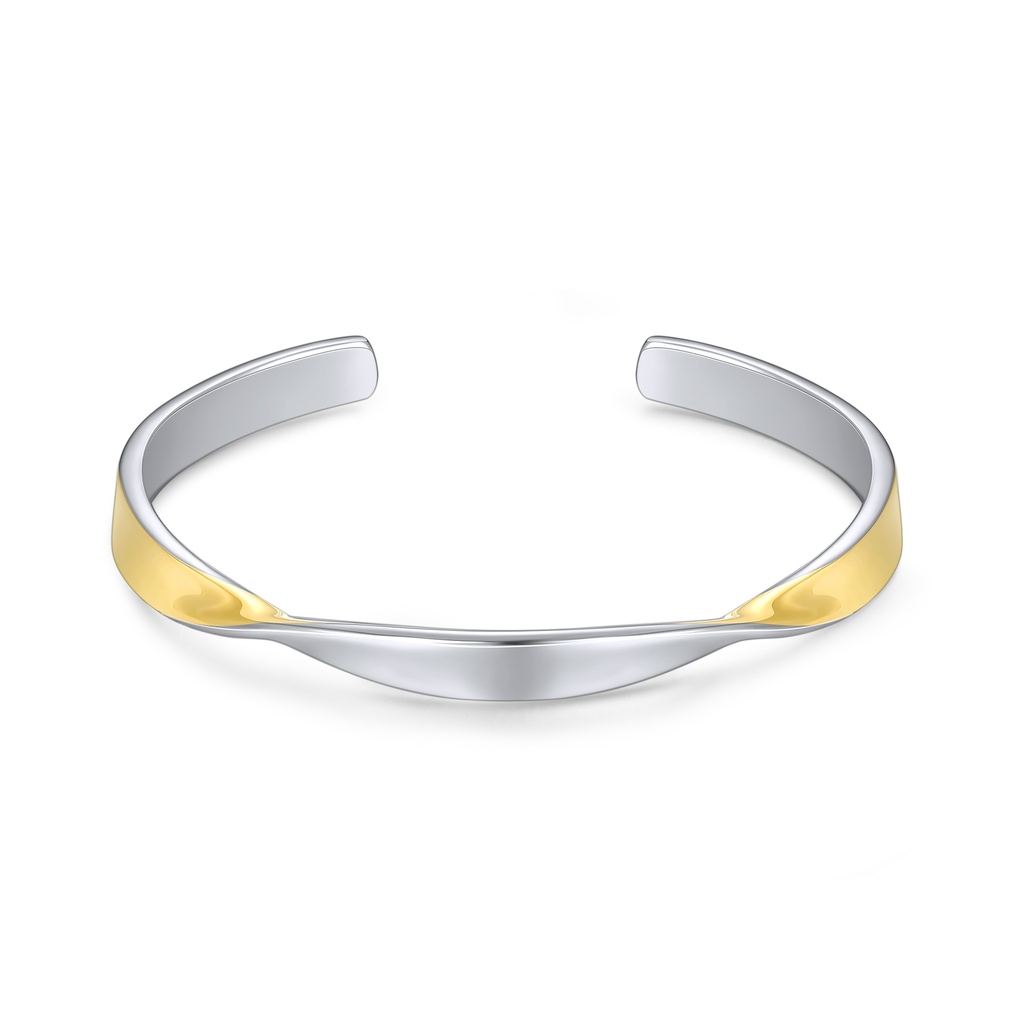 Two-Tone Minimalist Stainless Steel Open Bangle for Everyday Wear