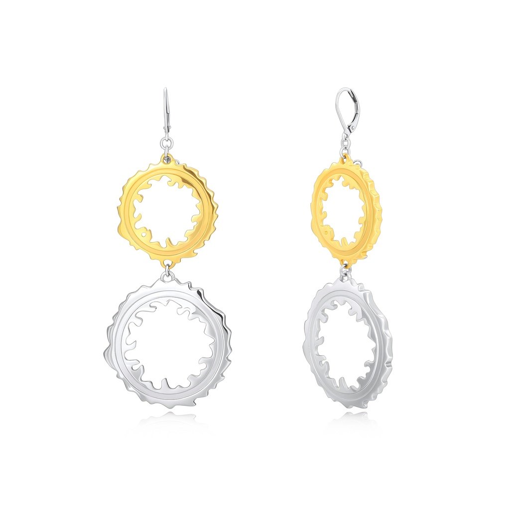 Two-Tone Stainless Steel Gear-Inspired Drop Earrings for Women