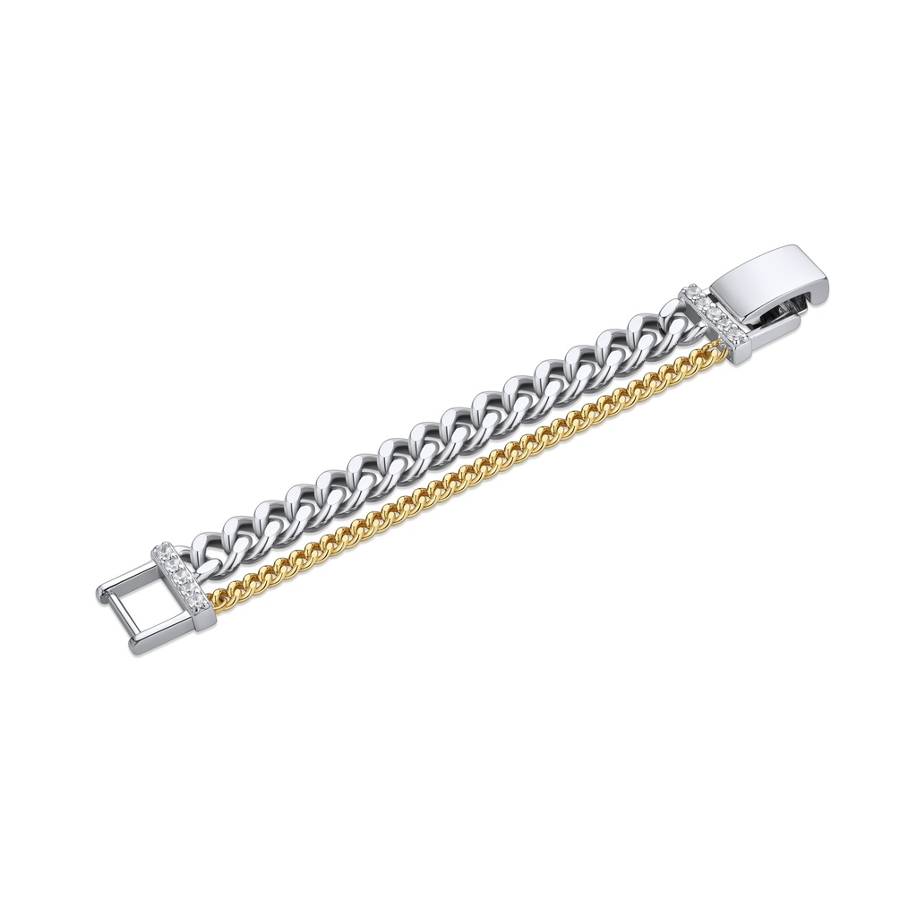 Two-Tone Steel Bracelet with Gold Rope and Curb Chains