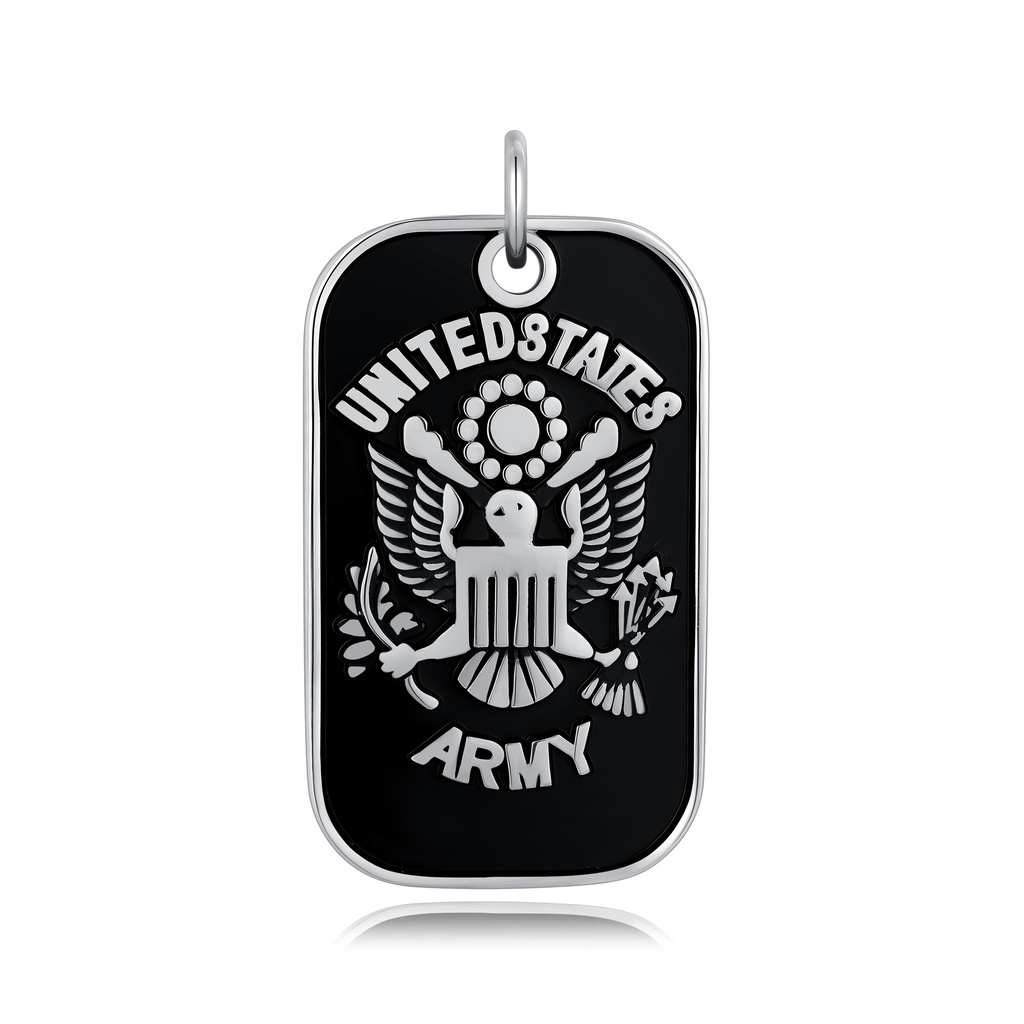 U.S. Army Military Tag Pendant, Black and Silver Stainless Steel