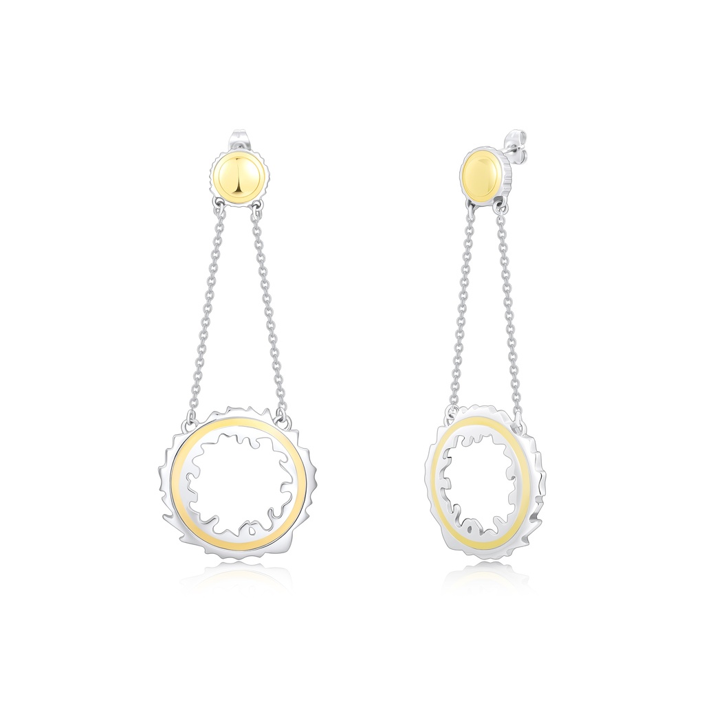 Unique Stainless Steel Dangle Earrings with Dual-Tone Circular Design