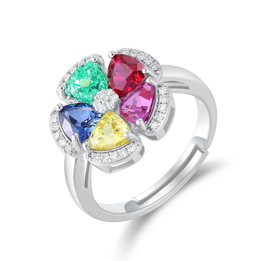 Vibrant Multi-Gemstone Flower Ring with Sparkling Diamond Accents