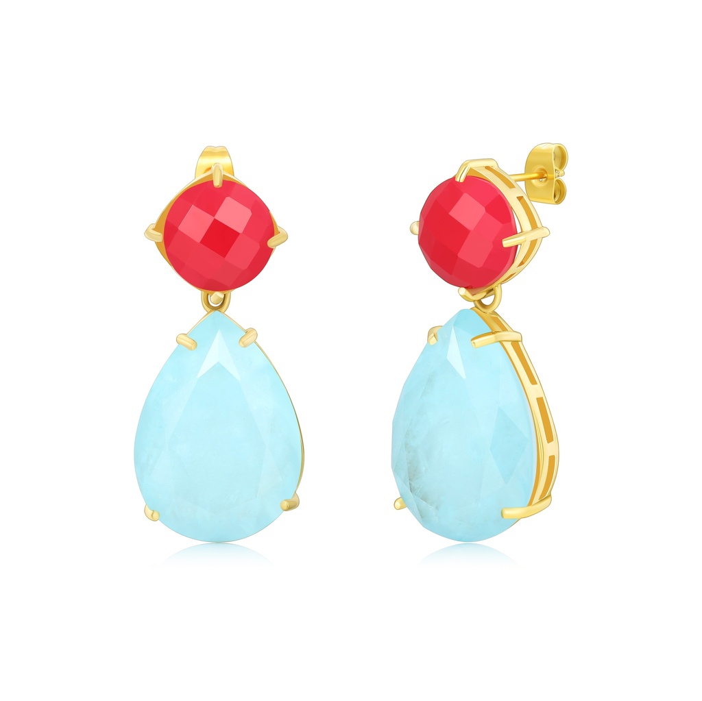 Vibrant Red and Aqua Blue Teardrop Statement Dangle Earrings