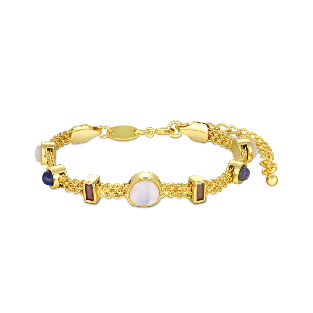 Vibrant gemstone bracelet with gold chain and adjustable clasp