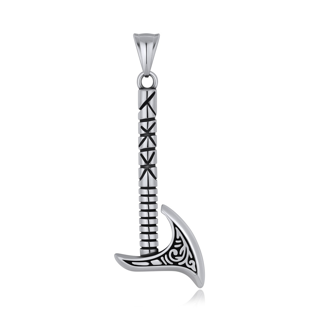 Viking Style Stainless Steel Axe Pendant with Tribal Engraving