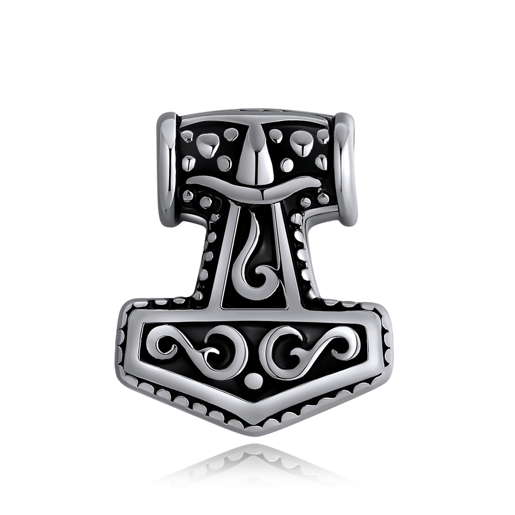 Viking Thor’s Hammer Stainless Steel Pendant with Nordic Carvings