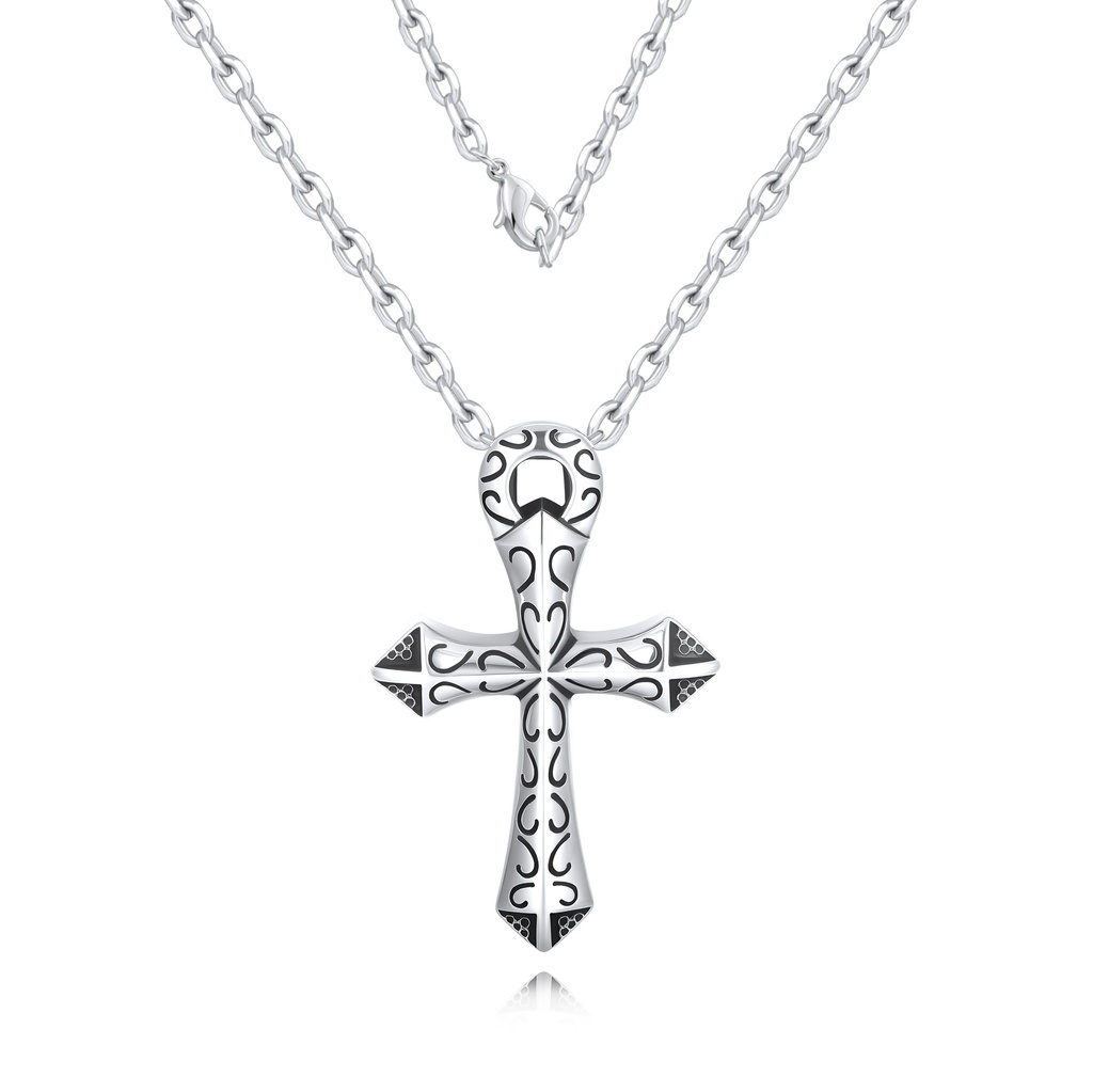 Vintage Ankh Cross Stainless Steel Pendant Necklace with Tribal Design