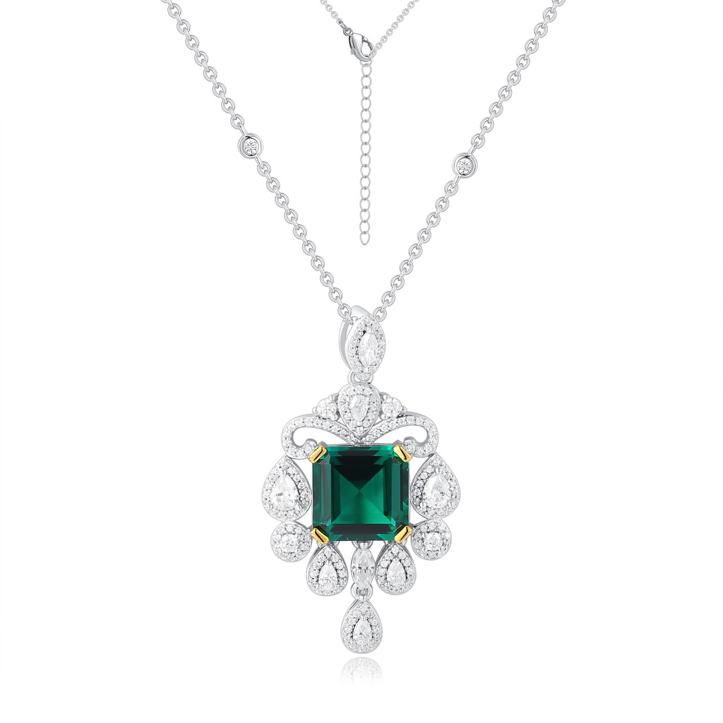 Vintage Emerald Pendant Necklace with Teardrop Accents and Sparkle