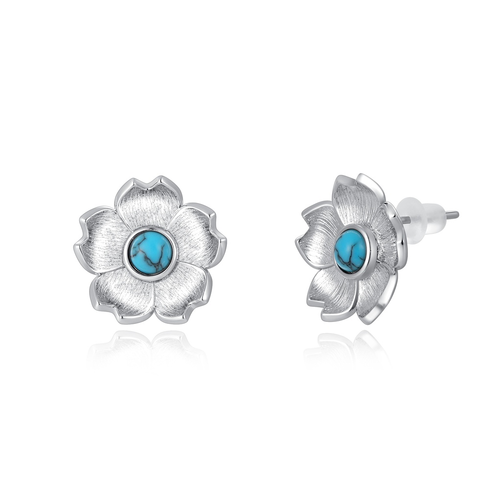 Vintage Flower Stud Earrings with Turquoise Center Stone